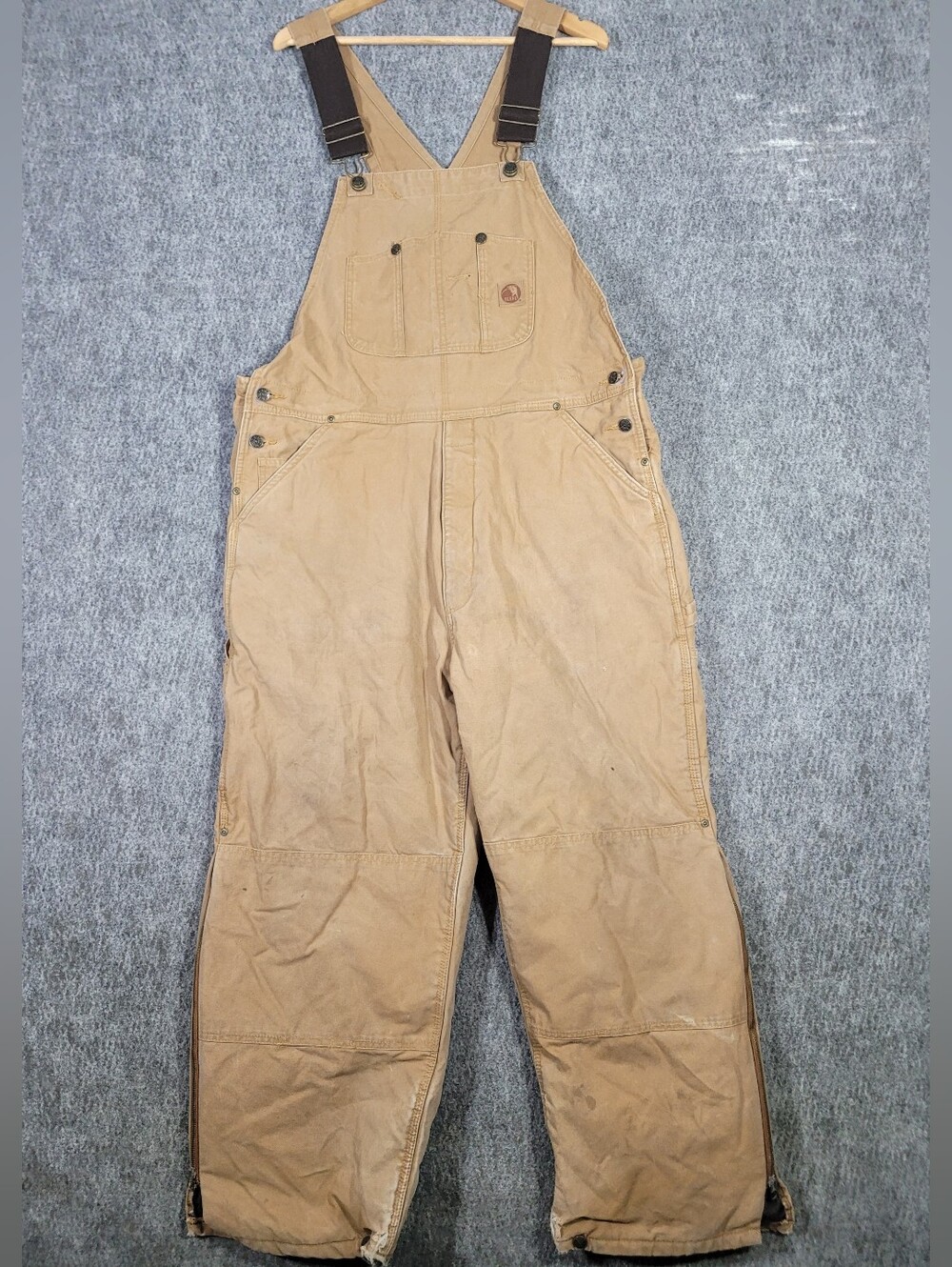 Berne Apparel Mens XLS Brown Duck Canvas Quilt Lined Bib Overalls Leg Zip B215BD